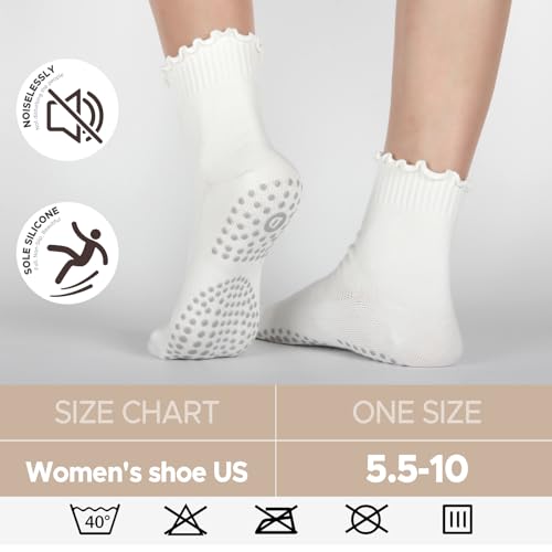 Non-Slip Pilates & Yoga Socks with Grips - Ruffle Crew - Multi01