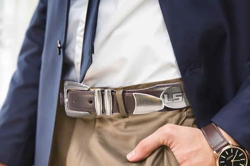LSU Tigers Crocodile Tip Leather Concho Belt - Croc-Tan, 36