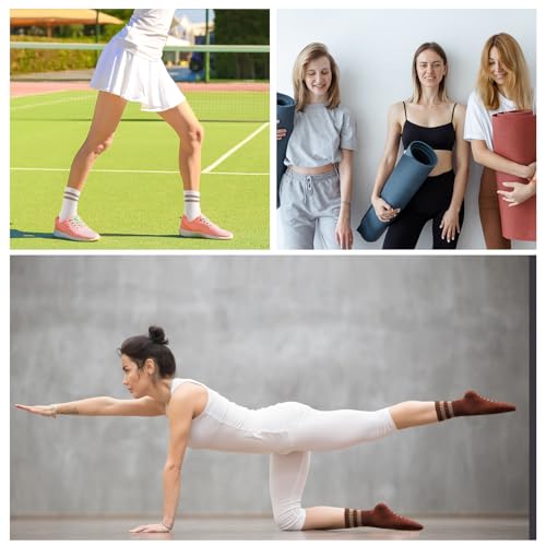 Non-Slip Pilates Grippy Socks for Women - One Size, 4 Pairs - Coffee, Brown, Khaki, White