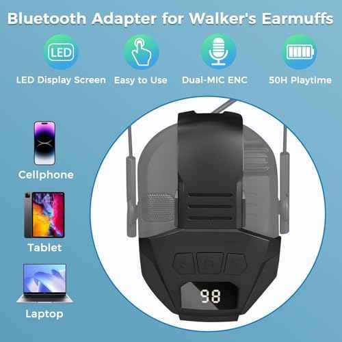 Bluetooth Adapter with Mic for Walker's Shooting Earmuffs, Rechargeable Wireless Bluetooth 5.4 Receiver for Hands-Free Call, 50H Battery Life (Black)