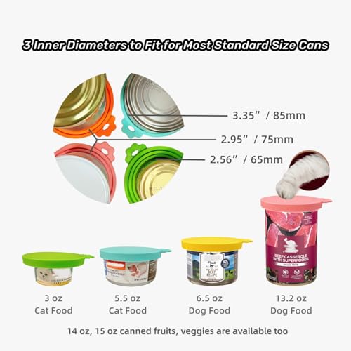 Pet Food Can Covers - Silicone Lids for Dogs & Cats - Green & Orange with Spoon