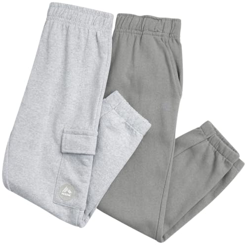 RBX Boys Sweatpants 2-Pack Soft Fleece Joggers Elastic Waist Pockets Light Grey Heather 14-16