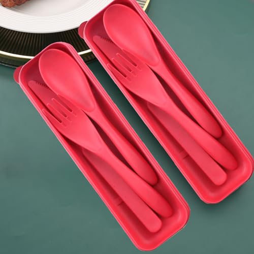 Reusable Travel Utensils Set - 2 Red Wheat Straw Cutlery