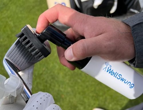 WellSwung Magnetic Golf Club Brush and Metal Landing Pad Golf Bag Clip- Strong Brush Bristles to get Deep into Club Grooves. High Power Magnet for Secure Attachment to The Metal Landing Pad.