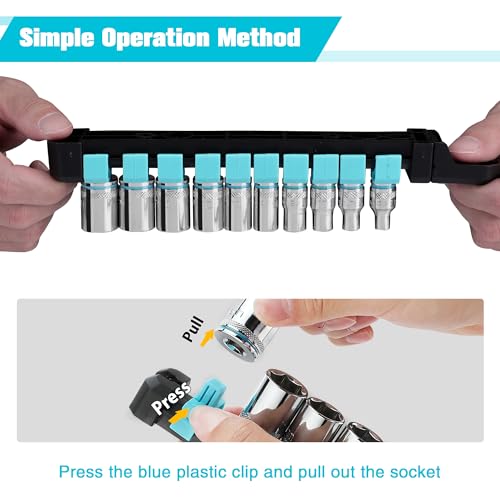 DURATECH 1/4" Drive Socket Set, Metric Socket Set 10PCS, Mechanic Metric Socket Sets with Storage Rack, 6-Point Shallow Socket Set, 4mm, 5mm, 6mm, 7mm, 8mm, 9mm, 10mm, 11mm, 12mm, 13mm