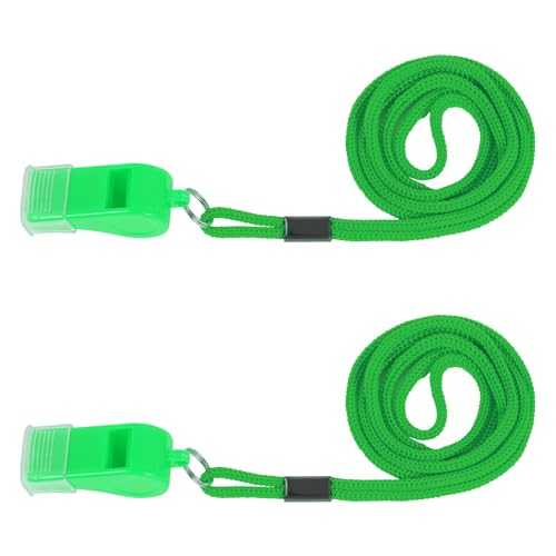 Loud Plastic Sports Whistles - 2 Packs with Lanyard - Green