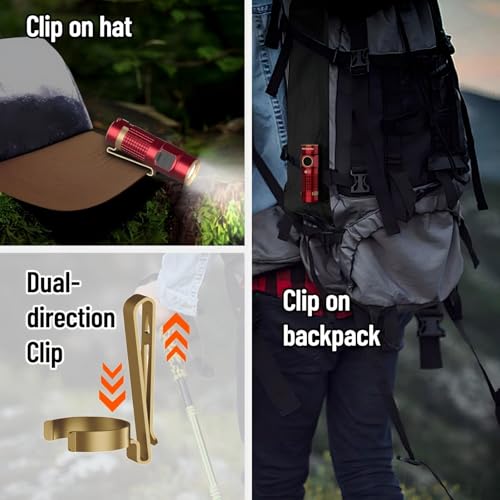 NICRON Mini Flashlight, 1200 lumens Rechargeable led flashlights high lumens with Clip on Flashlight, Tactical flashlights with Magnet, Waterproof EDC Flashlight for Emergencies Camping Outdoor (Red)