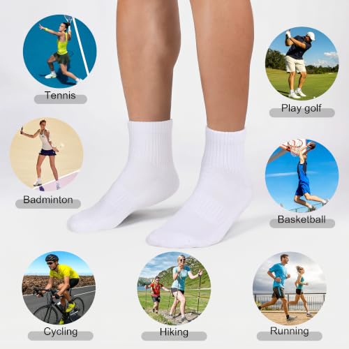 Airacker Unisex Athletic Quarter Socks 6 Pairs - White, Cushion, Breathable, Size 9-12