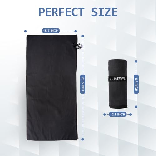 Microfiber Gym Towel Set - Quick Dry, Absorbent, 31.5"x15.7", Black - Set of 5