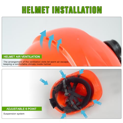 Chainsaw Helmet with Face and Ear Muffs, Forestry Safety Helmet for Mowing, Trimming, Yard Work, Landscaping, Construction and Weed Whacking