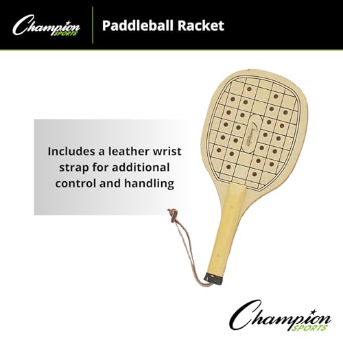 Champion Sports Wooden Paddleball Racket - Durable 16.5" Court Paddle for Beginners