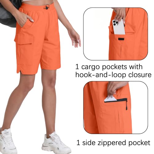 Rrosseyz Women's Hiking Cargo Shorts with Pockets, Quick Dry, 9" Inseam, Large, Orange