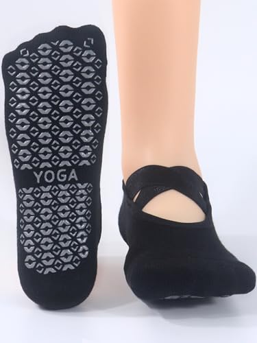 Non-Slip Grip Pilates Yoga Socks for Women - Black