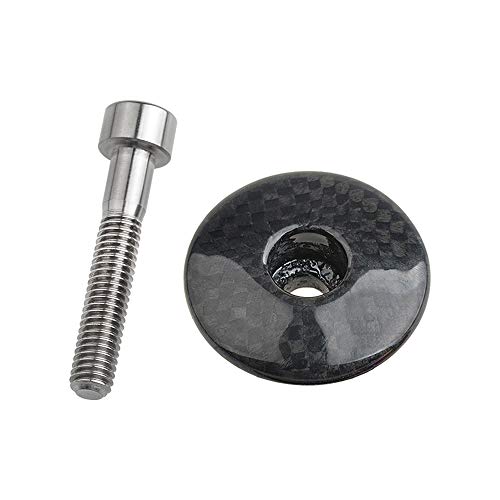 1 1/8" 3K Carbon Fiber Headset Top Cap with Titanium Bolt – Glossy Finish