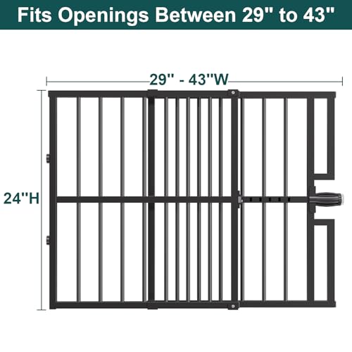 10-Second Easy Install Metal Dog Gate for Pets or Kids,Adjustable 29'' to 43'' Wide Pressure Mounted Baby Gate for Doorways Stairs,24''Tall No Drilling Expandable Portable Safety Gate for Indoor