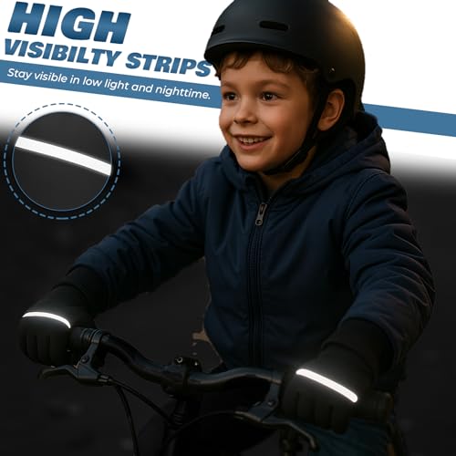 Kids Winter Thermal Gloves - Touch Screen, Anti-Slip, Black - Large