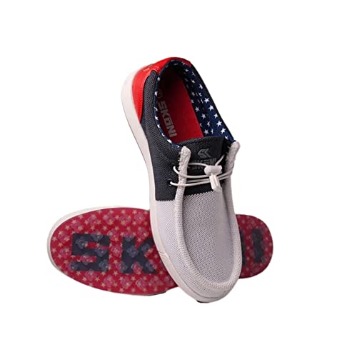 SKONI Women's Spikeless Slip-On Golf Shoes 7 White/Red/Blue Lightweight