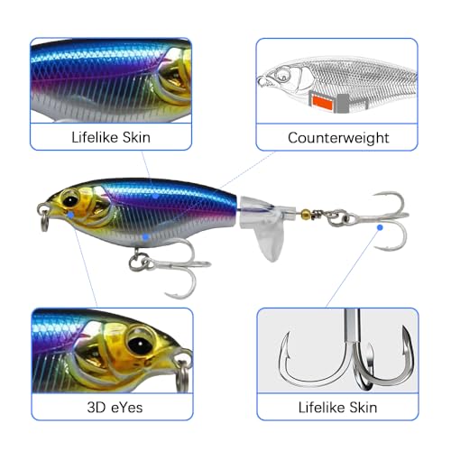 Top Water Fishing Lures with 3D Eyes - 5pcs Bass Bait