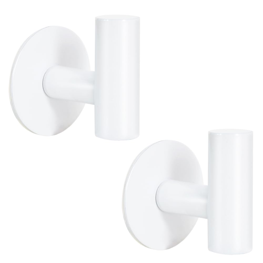Vuzvuv Adhesive Hooks White SUS304 Stainless Steel - Self Adhesive Heavy Duty Waterproof Wall Hooks for Towel, Coat, Robe in Bathrooms Kitchen Hotel (2-Pack)