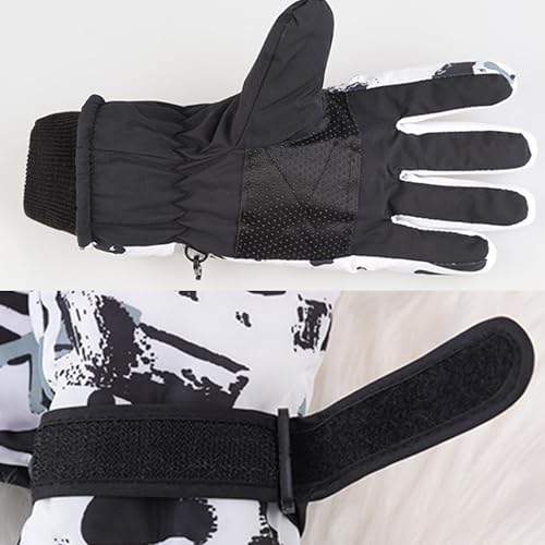 Kids Cold Weather Ski Gloves - Warm, Water-Repellent, Fit 4T-8T - White/Pink/Blue Print