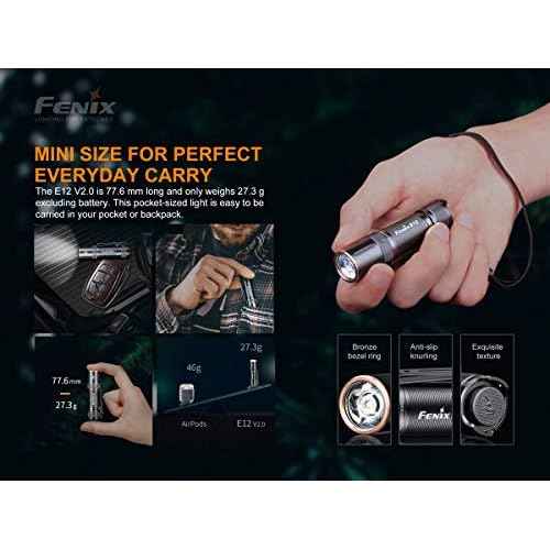 Fenix E12 V2 160 Lumen LED flashlight with EdisonBright AA alkaline battery bundle