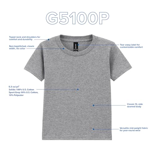 Toddler T-Shirt 2-Pack - 100% Cotton, G5100P, 4T Sport Grey
