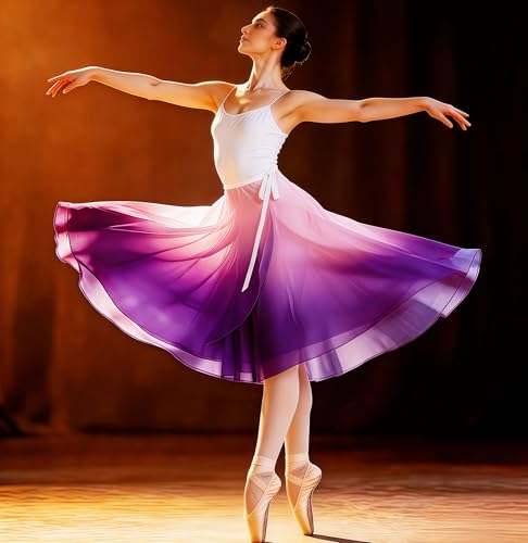 Baisdan Women's Ballet Skirt - Flowing Wrap Dance Skirt for Girls and Women, White-Pink-Purple