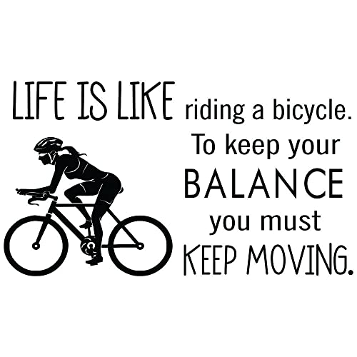 Bicycle Wall Decal - Removable PVC Sticker with Inspirational Quote ¡°Keep Balance and Keep Moving¡± - Bike Mural Art for Bedroom, Study, Gym, Office, or Workout Room - 12"x22" (JWH274-bicycle)