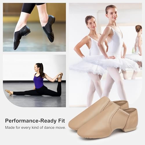 Leather Dance Shoes for Women - Split Sole, Arch Support, Tan 8.5/7.5