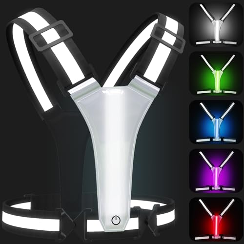 SAWNZC Black LED Reflective Running Vest with 5 Colors & USB Rechargeable - Size Adjustable