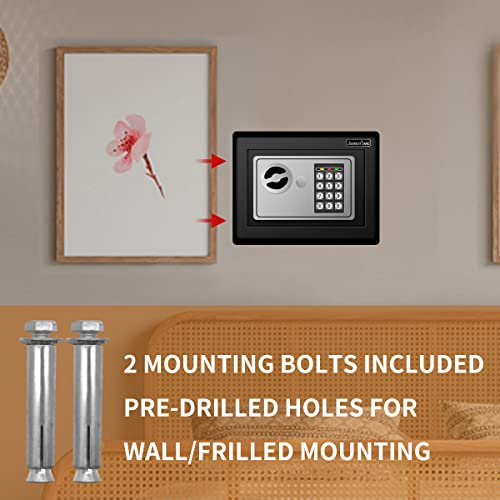 JUGREAT Safe Box with Induction Light,Electronic Digital Security Safe Steel Construction Hidden with Lock£¬Wall or Cabinet Anchoring Design for Home Office Hotel Business 0.23 Cubic Feet Black