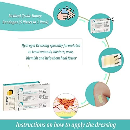 L-Mesitran Medical Grade Honey Bandages (10 Pieces in 2 Packs) - 30% Honey - Wounds Healing Waterproof Medicated Non-Adhering Sterile Gauze Pads Dressing to Cover Small Cuts, Abrasions, Burns