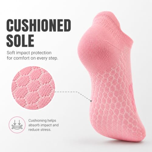 Ankle Running Socks for Women - Athletic Wicking Cushioned - Medium Pink/Purple/Blue