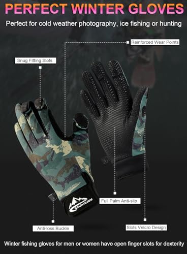 SUJAYU Ice Fishing Gloves XL Camouflage – Warm, Water-Resistant Fingerless Winter Gloves for Men & Women