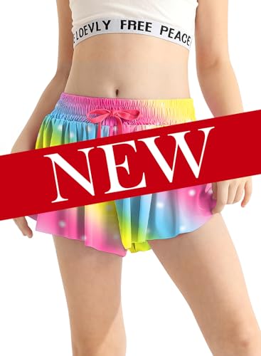 Girls 2 in 1 Quick Dry Athletic Shorts with Pocket - 10-11 Years Rainbow