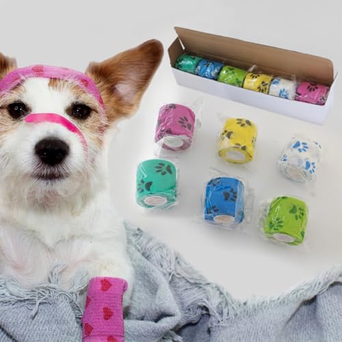 Self-Adhering Bandage Wrap for Dogs - 6 Rolls, 6 Colors