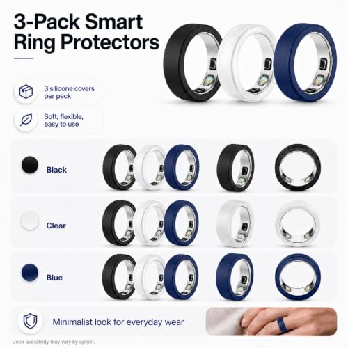 Oura Ring 5 Cover - Silicone Protection Set of 3: Clear, Black, Navy Blue