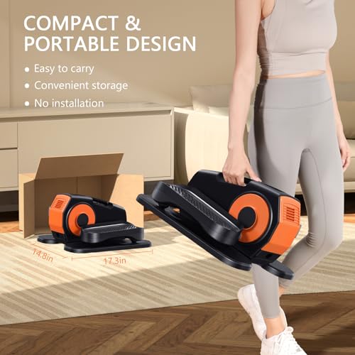 GUGTTR Under Desk Elliptical Machine - Low Impact Leg Exerciser for Seniors, Orange-Black