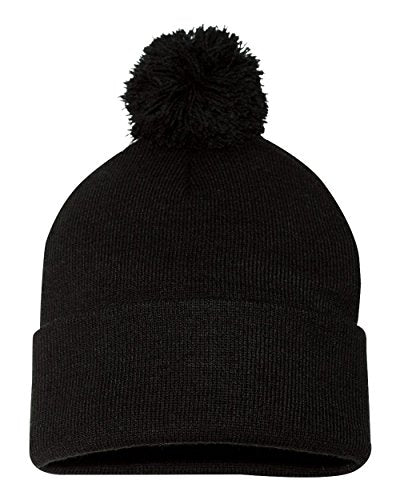 Knit Beanie Hat with Pom-Pom - 12" One Size - Black