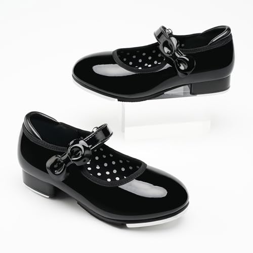 Stelle Toddler Girl Bow Mary Jane Tap Shoes Black 9 - Dance Shoes for Girls