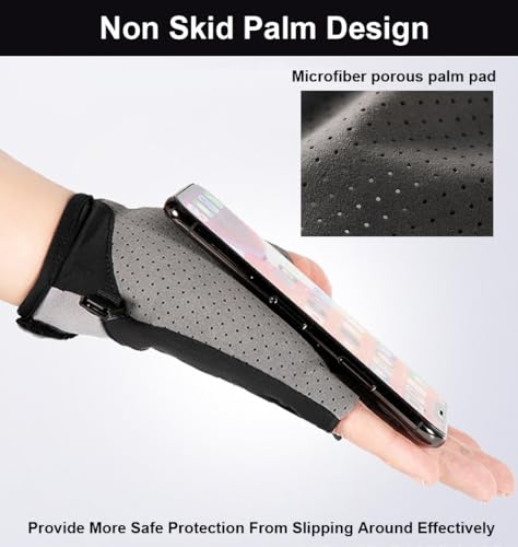UV Protection Fingerless Gloves for Men & Women - Medium Black