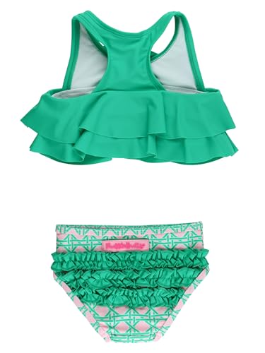 RuffleButts Girls 2T Pink Coastal Cane UPF50+ Sun Protection Bikini Set