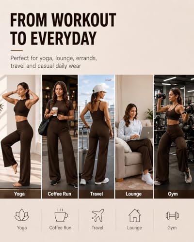 BumpGlow Women's Brown High Waist Wide Leg Yoga Pants - Small Workout Leggings