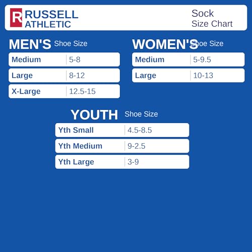 Russell Athletic Black Large Moisture-Wicking Cushioned Ankle Socks 3-Pack with Arch Support