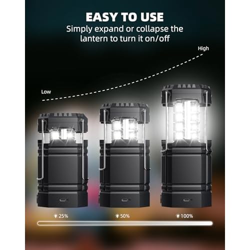 4 Pack Solar Camping Lantern with 1600mAh Rechargeable Battery, 30-Hour Runtime, 360¡Æ LED Tent Light & Super Bright Flashlight, Compact & Portable for Hiking, Emergency, Outdoor