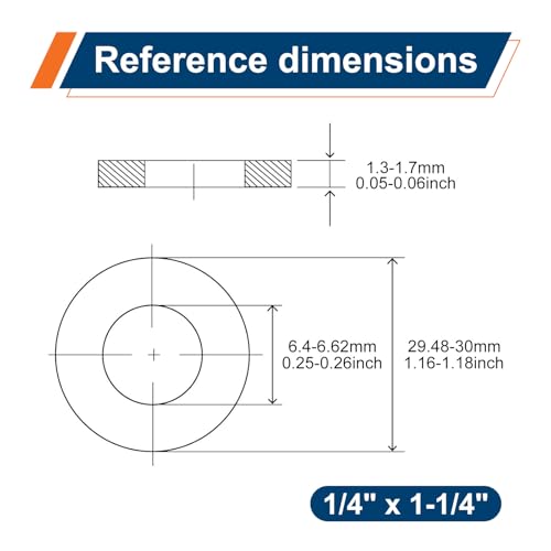 50PCS 1/4" x 1-1/4" Black Fender Washers, 18-8(304) Stainless Steel Flat Fender Washer for M6 Bolts, 1/4" ID x 1-1/4" OD, 0.06'' Thick