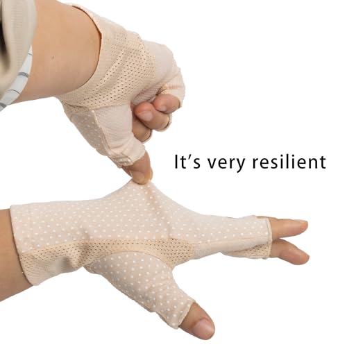 Cotton Fingerless Driving Gloves for UV Protection - Beige