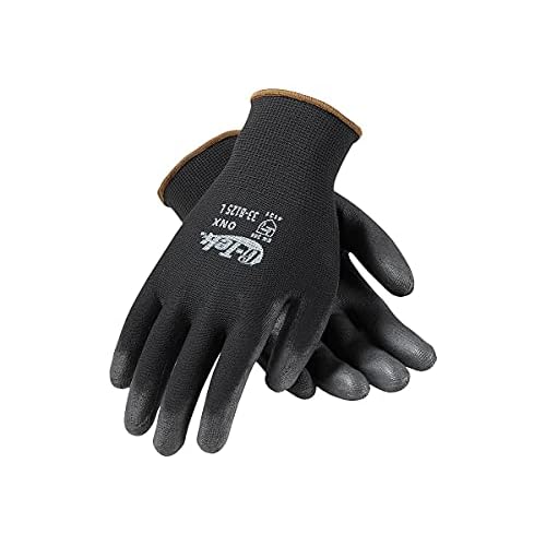 G-Tek 33-B125/L ONX Seamless Knit Nylon Gloves with Polyurethane Coated Palm and Fingers, Black, Large, 1-Dozen