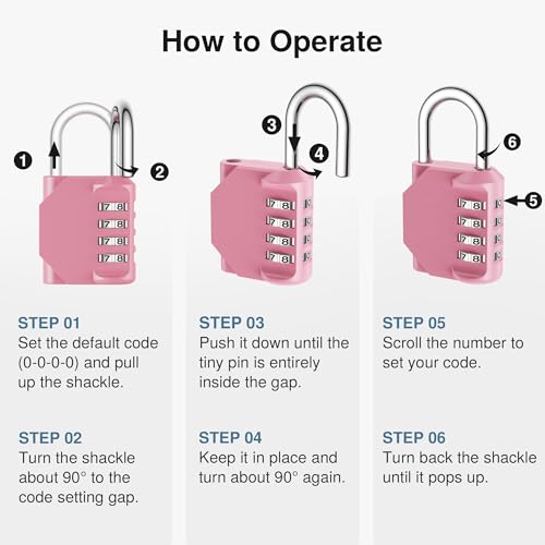 Puroma Combination Lock 4 Digit Waterproof Locker Locks Secure Outdoor Padlock for Gym Lockers, Toolboxes, Gates, Fences, Storage, Sports Locker, Cabinets (Rose Pink)