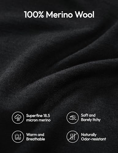 Innophra Medium Black Merino Wool Base Layer Shirt - Men’s Thermal Top